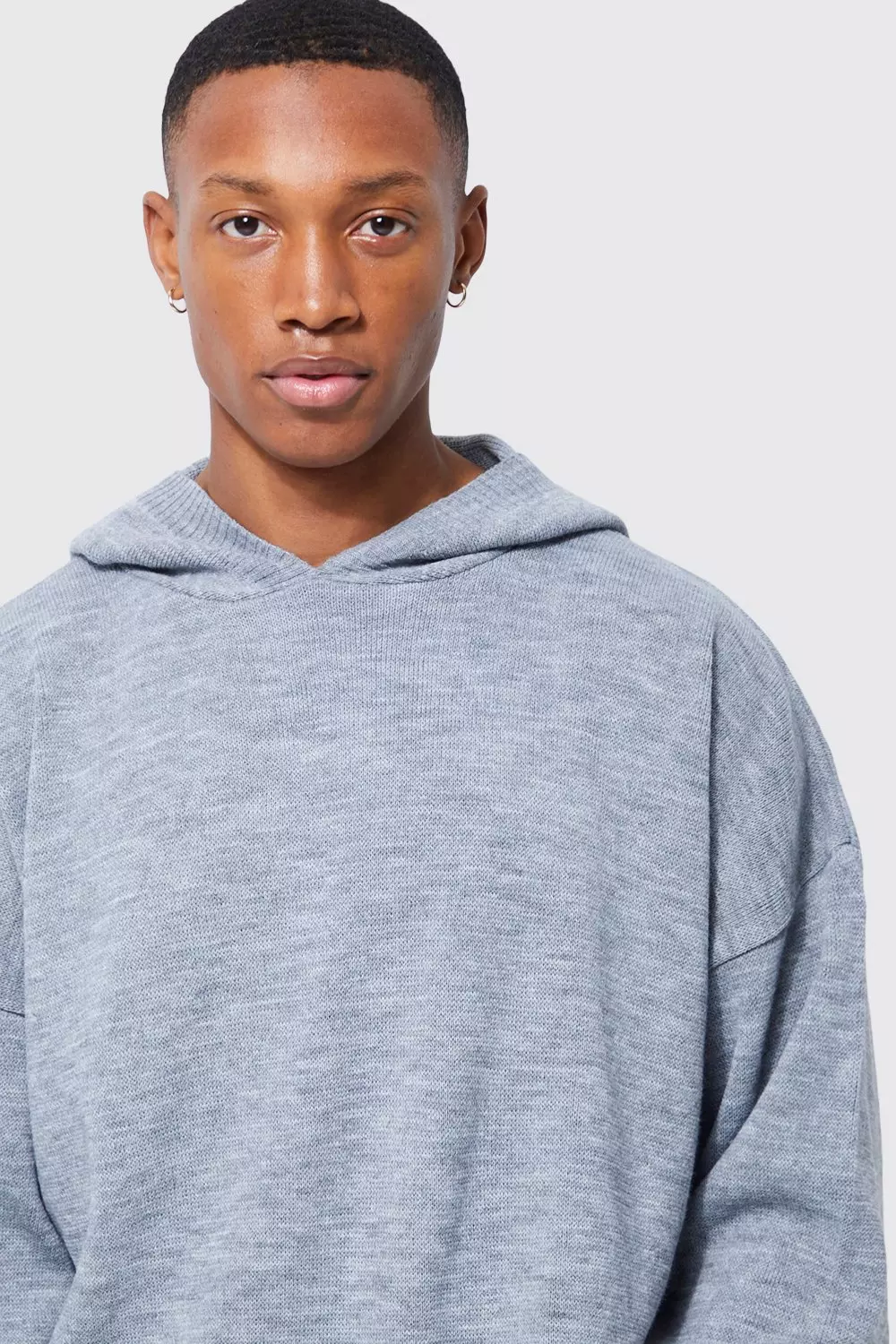 Grey knitted hoodie clearance mens